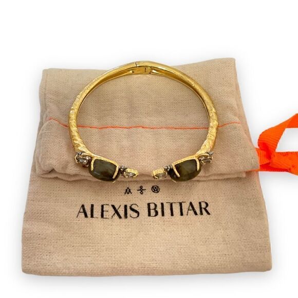 ❤️SOLD❤️Alexis Bittar Crystal Elements Open Cuff 10K Gold Plated Bracelet - Picture 4 of 9